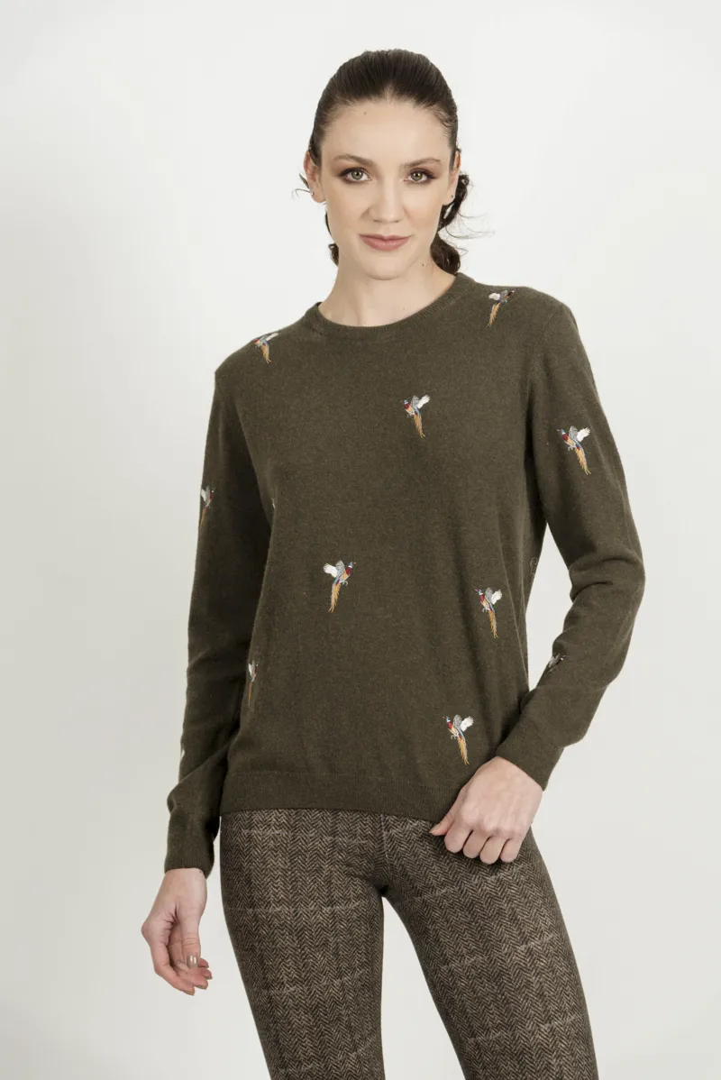 Hartwell Amanda Embroidered Jumper - Olive Pheasant-2